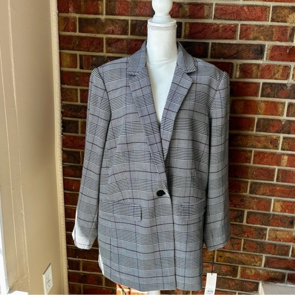 Calvin Klein Black and White Plaid Blazer Womens Plus Size Lightweight Classic